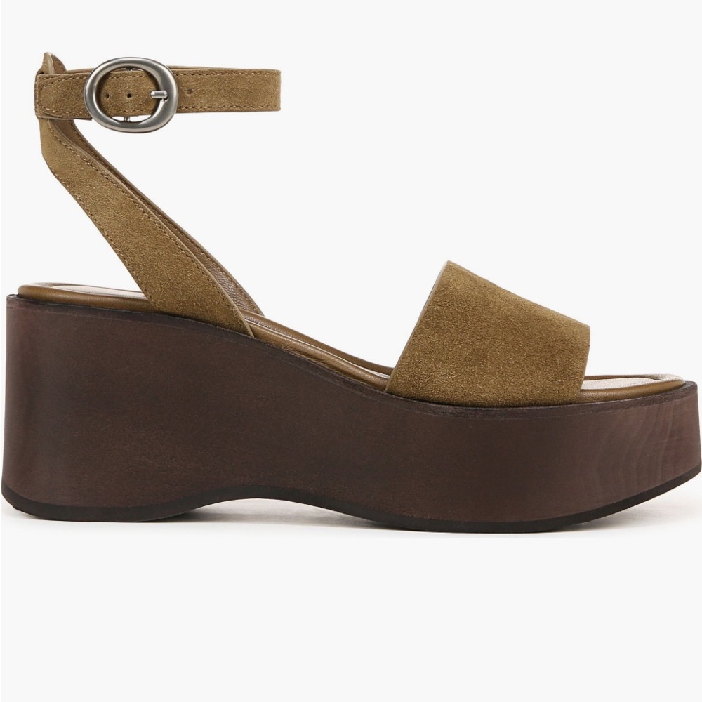 NIB Vince Camuto Philipa olive wood khaki tan suede flatform ankle strap size 7 - Picture 5 of 16